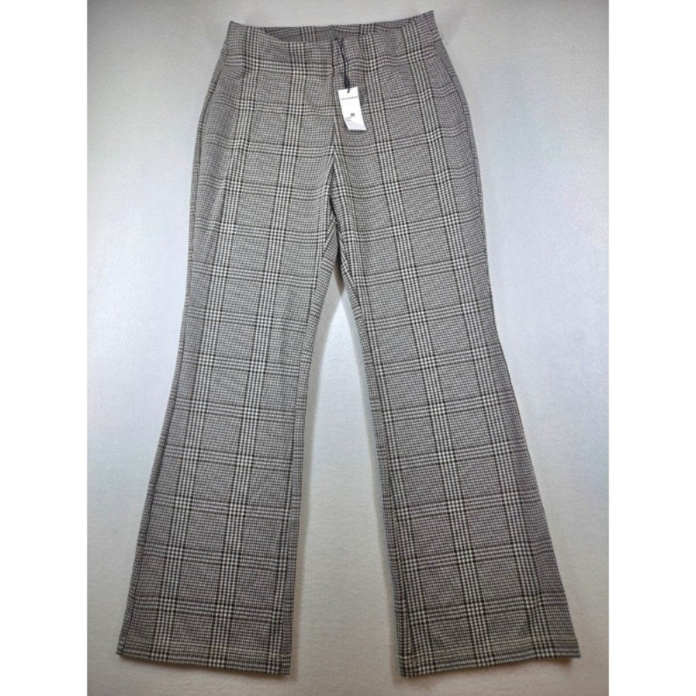 Truth by Republic Plaid Flare Pants Ecru Brown Check High Rise Wide Leg Womens M